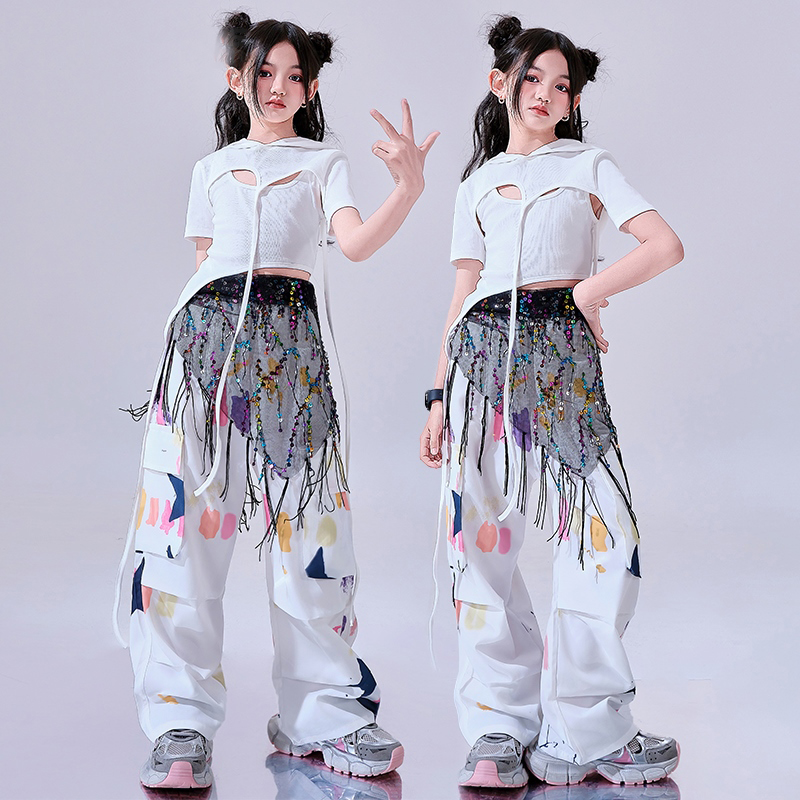 Street Fashion Outfit Girl - White Hip Hop Dance Clothes Girls