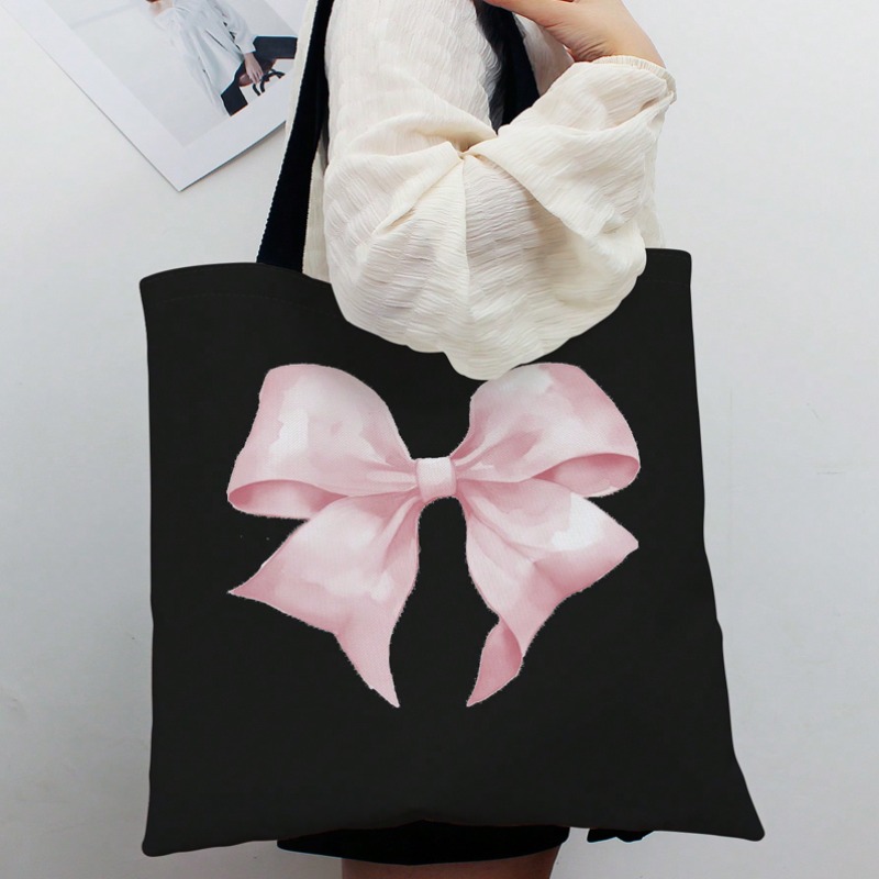 Tote Bag Canvas Print - ROMWE Kawaii Bow Pattern Canvas Shoulder