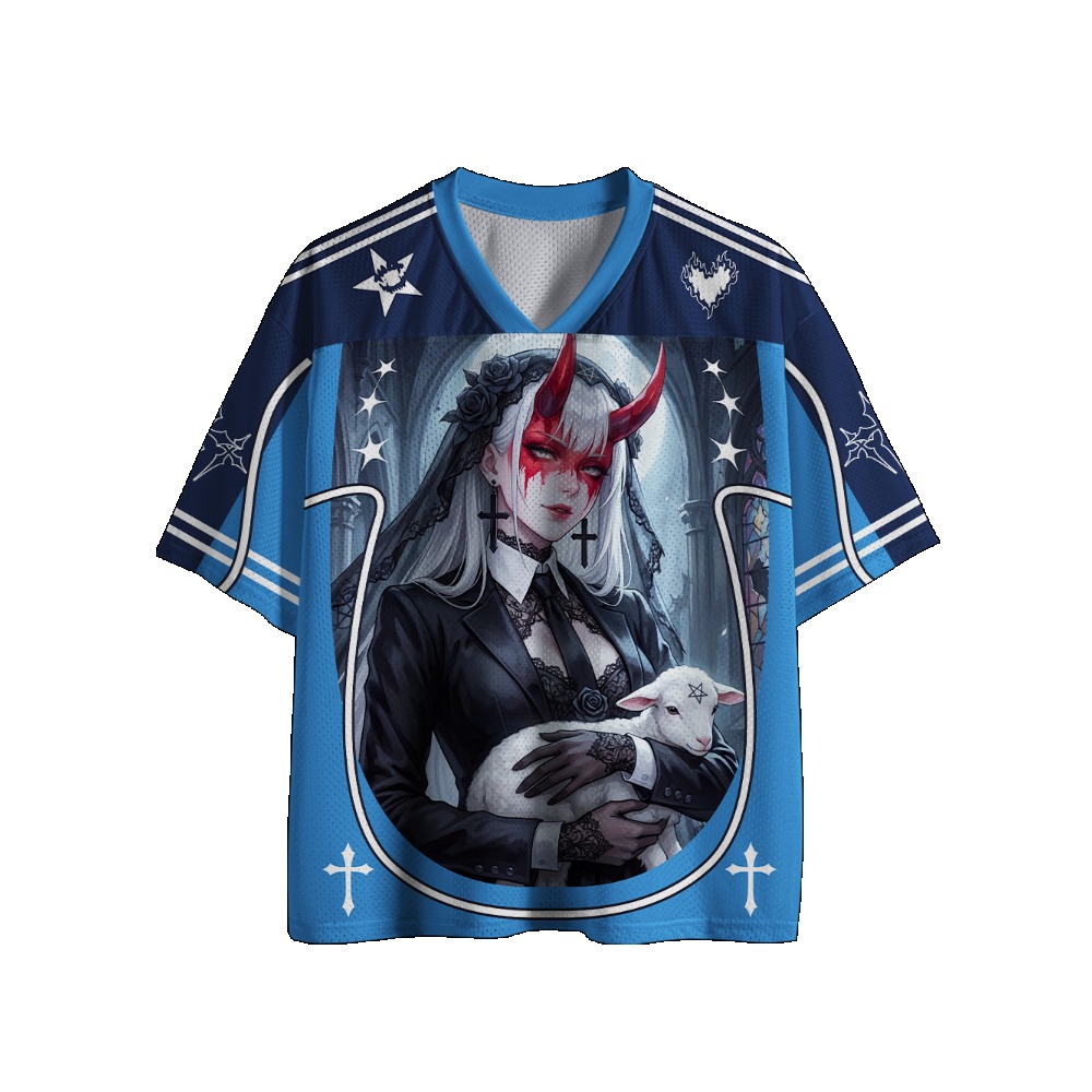 Street Fashion Jersey - Gothic Football Jersey Vintage Print V‑Neck