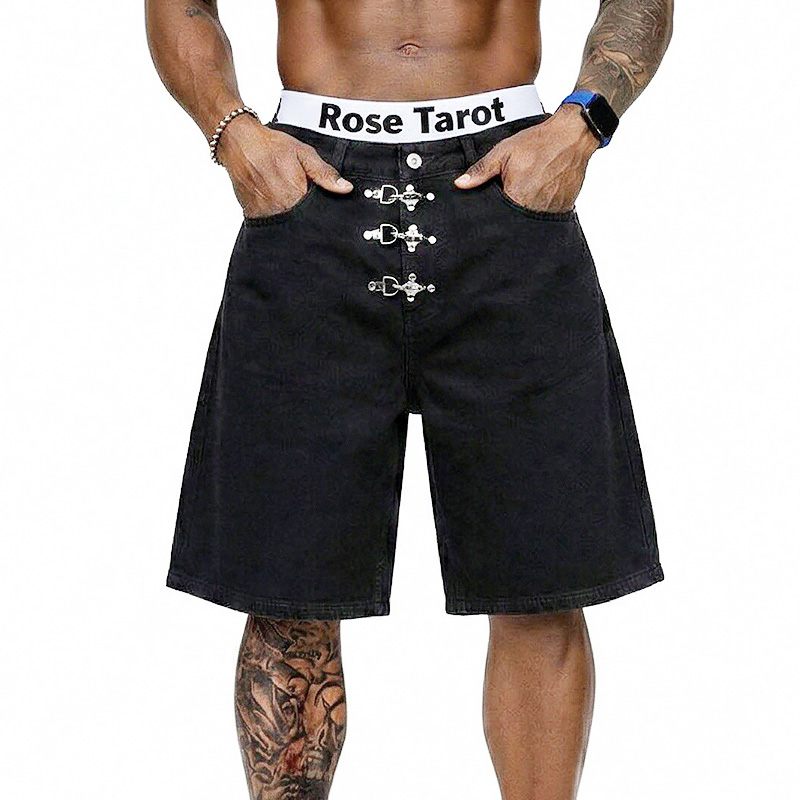 Metal Buckle Short Baggy Jeans - đánh giá và giá Street Fashion Baggy