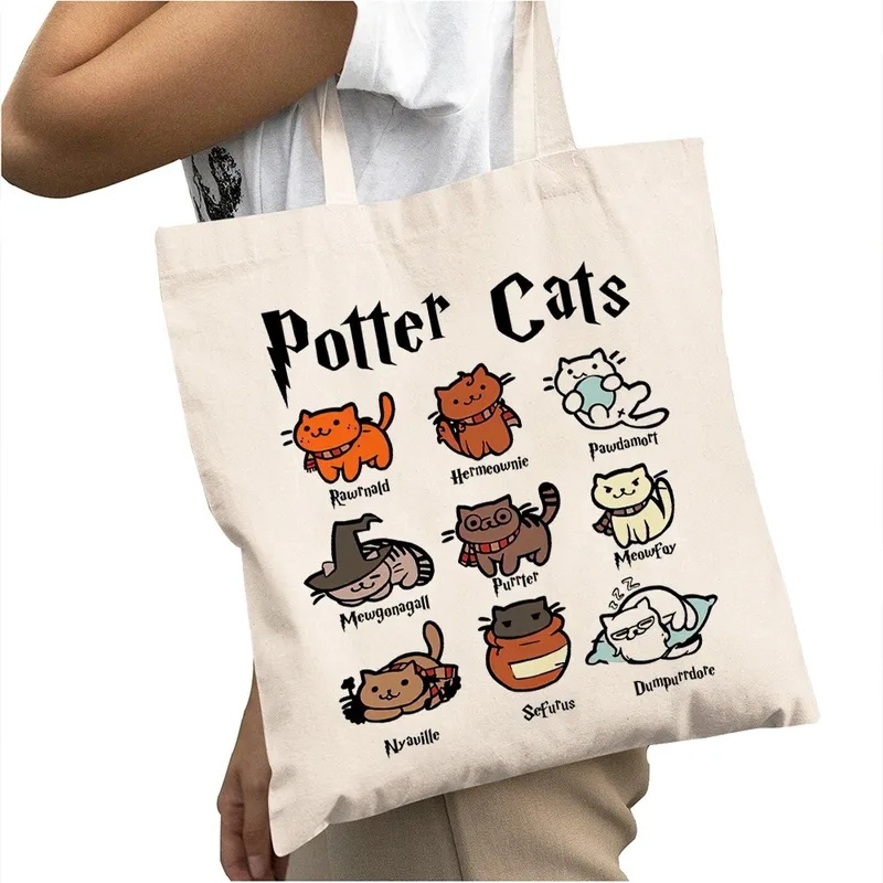 Casual Cartoon Potter Cats Wom - đánh giá và giá Tote Bag Canvas Print